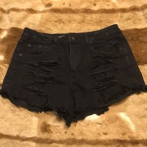 AE distressed high rise black shorts